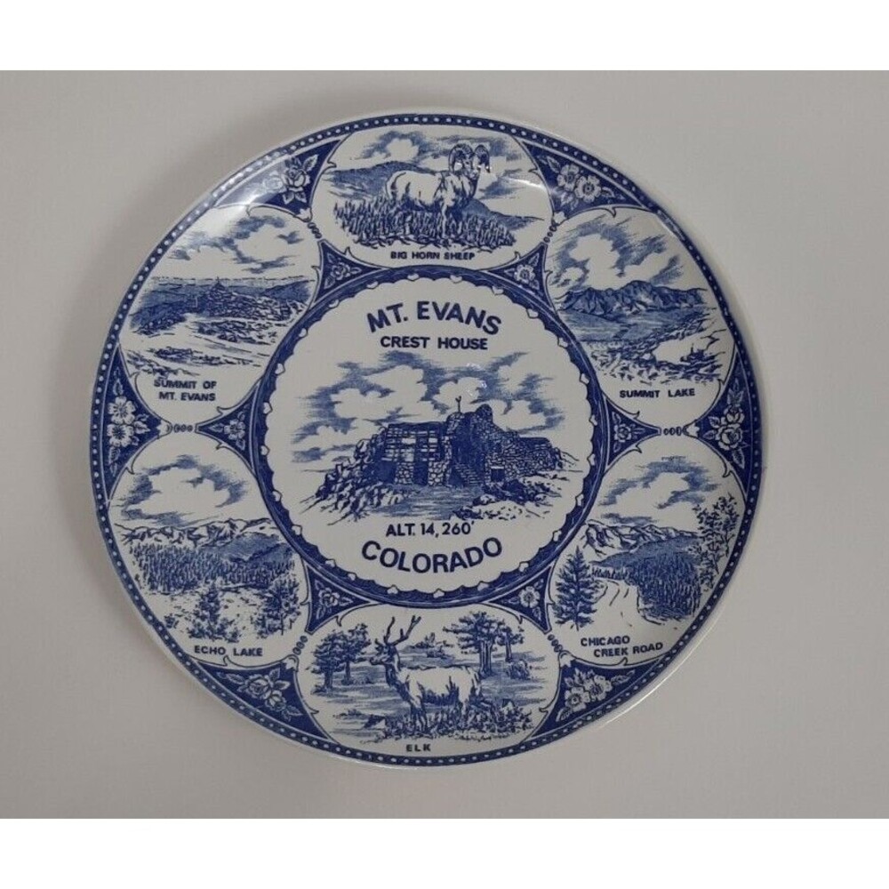 Mt. Evans Colorado Souvenir Plate Crest House Summit Lake Chicago Creek Vintage